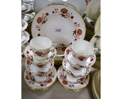 A Royal Crown Derby Bali pattern tea set for six, cups, saucers, tea plates, six side plates, a bread and butter plate, secon