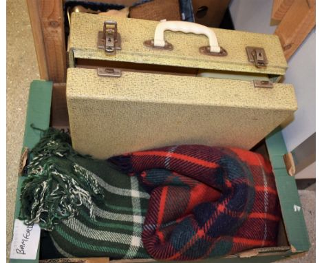 A Brexton picnic hamper, cased; a picnic blanket, another similar (3)