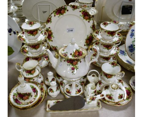 Ceramics - Royal Albert Old Country Roses to include teapot, cups, saucers, side plates, cruet, cake slice etc