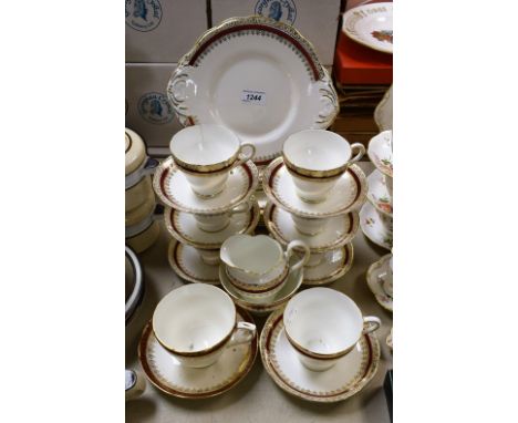 A Salisbury Sarum eight-setting tea service, comprising bread plate, salad plates, teacups, saucers and tea plates, milk and 