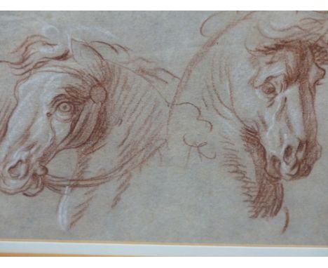 AN OLD MASTER DRAWING OF HORSES HEADS.  15x24cms.