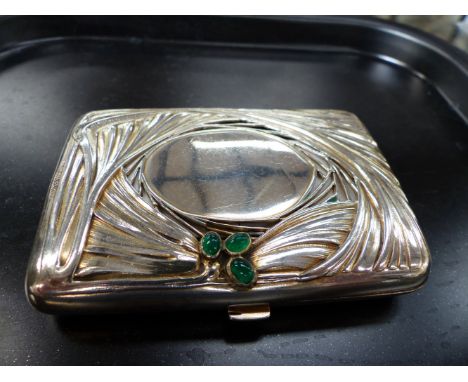 A GERMAN ART NOUVEAU SILVER CIGARETTE CASE, HEAVY IMPORT DUTY STAMP, MAKER POSSIBLY ROBERT FRIEDRICH.