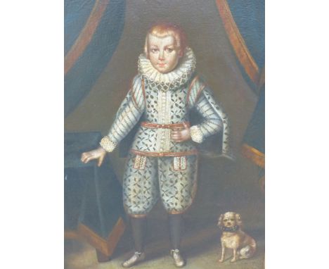 AN OLD MASTER PORTRAIT OF A YOUNG MAN WITH DOG, OIL ON CANVAS.  68x50cms.