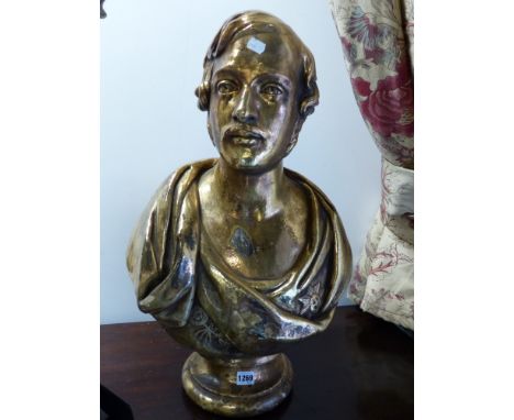 A PAIR OF GILDED PLASTER PORTRAIT BUSTS , VICTORIA AND ALBERT.  H.67cms.