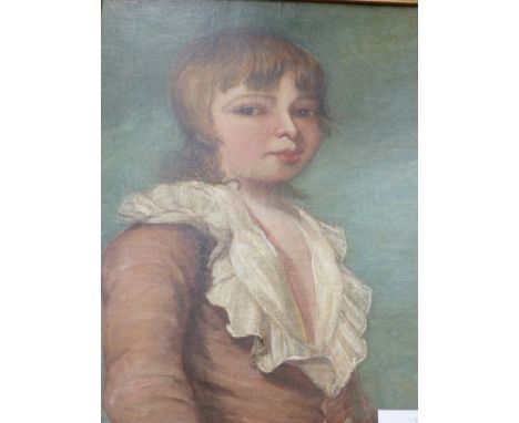 AN 18TH/19TH.C.ENGLISH SCHOOL PORTRAIT OF A BOY, OIL ON CANVAS.  47x37cms
