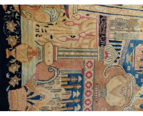 AN UNUSUAL PERSIAN KIRMAN PICTORIAL CARPET. 285 X 195CM