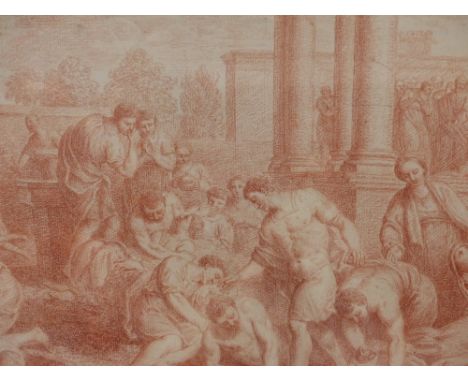 AN OLD MASTER DRAWING OF FIGURES IN A CLASSICAL ARCHITECTURAL SETTING.