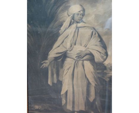 AFTER SIR JOSHUA REYNOLDS. A PORTRAIT OF OMAI, A NATIVE OF THE ISLAND UTIETEA, A MEZZOTINT ENGRAVING.  82x38cms.