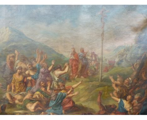 AN OLD MASTER PAINTING OF RELIGIOUS SCENE, OIL ON CANVAS. 103x120cms