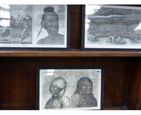 THREE 18TH.C.FRAMED PORTRAIT PRINTS OF NATIVES FROM CAPTAIN COOK'S VOYAGES.