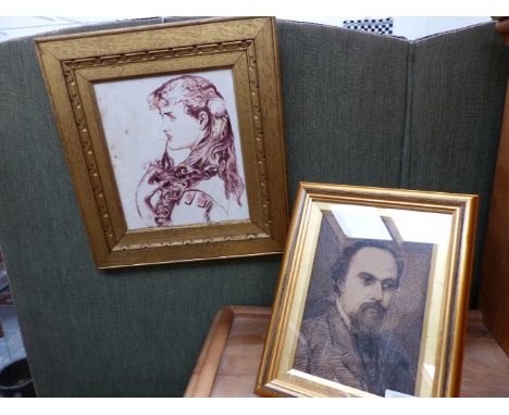 ATTRIBUTED TO HENRY TREFFRY DUNN (1838-1899) PORTRAIT OF DANTE GABRIEL ROSETTI, PEN AND INK AND ANOTHER PORTRAIT DEPICTING PR