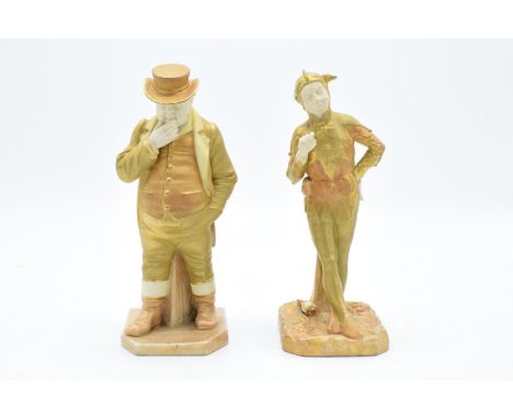 A pair of Royal Worcester late 19th/ early 20th century figures to include John Bull 851 and a Jester 2214 (both with faults)
