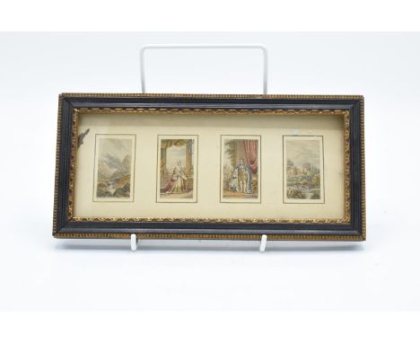 An original Baxter colour print in an antique gold frame with miniature scenes. 24 x 12cm. Frame is a little loose to the rea