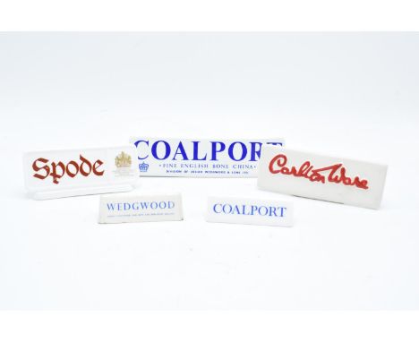 A collection of pottery point of sales/ shop display signs to include Coalport, Carlton Ware, Spode and Wedgwood. In good con