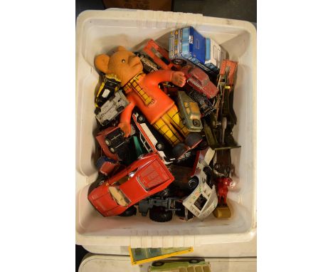 A large collection of childrens toy cars and trucks etc to include various makes Corgi, Scammel, Dinky Toys etc. All well pla