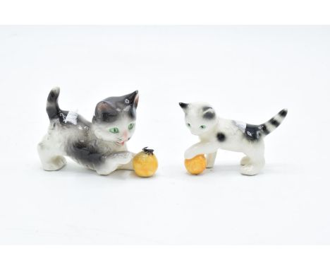 Goebel figures of kittens one with a ball and the other with a ball and spider (2). In good condition with no obvious damage 
