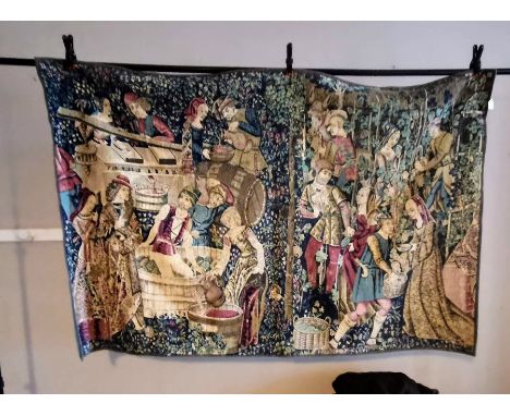 A printed cotton tapestry, reproduction of Les Vendanges (a copy of an original tapestry in a museum in Paris, Musee de Cluny