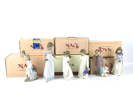 A collection of six assorted Nao figures of children. Including ' Who's there ' #C9-20 JUL, all with original boxes. Max. 26c