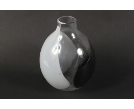 A Kosta Boda limited edition glass vase by Gunnel Sahlin. Of tapering globular form with white and amethyst tints  Etched num