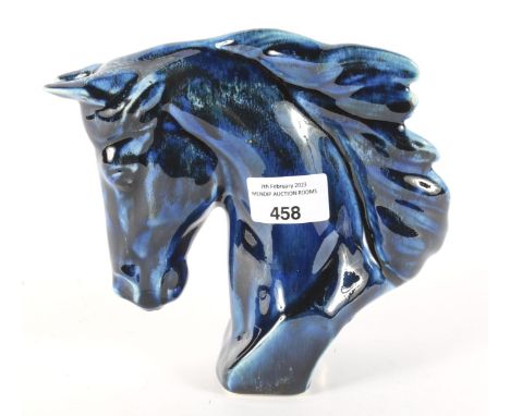 An Anita Harris signed ceramic model of a horse's head. Glazed in blue, 16.5cm high