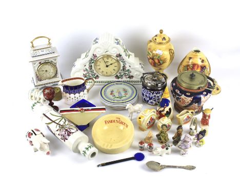 A good assortment of mixed ceramics. Including Moorland, Aynsley, Royal Crown Derby, Portmeirion mantle clock, 32cm x 21cm, e