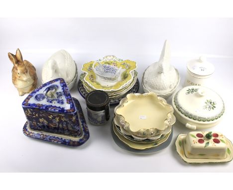 A quantity of assorted 19th and 20th century ceramic tableware. Including a Victorian gilt cheese triangular dish and cover, 
