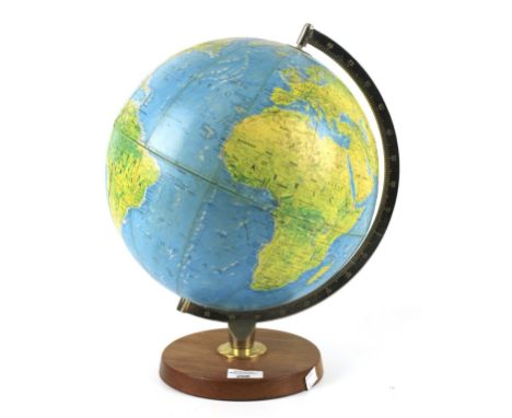 A vintage terrestrial globe, George Philips &amp; Son Ltd, 1969. On a mahogany base, made in Denmark, H40cm 