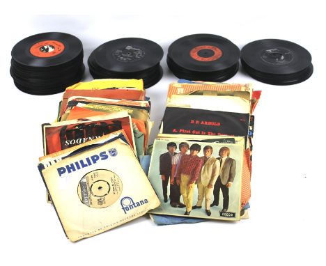 Approximately one hundred and fifty assorted 45rpm vinyl single records. Mostly 1960s, including The Rolling Stones, some 197