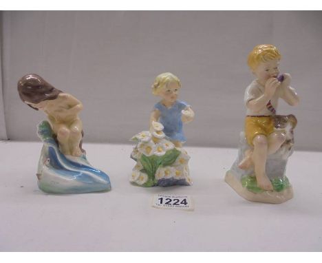 Three Royal Worcester Months of the Year figurines - May, June, July.