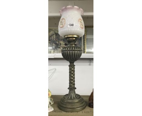 A Victorian brass oil lamp, complete, COLLECT ONLY.