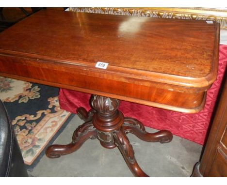 A Victorian mahogany centre pedestal fold over card table, COLLECT ONLY.