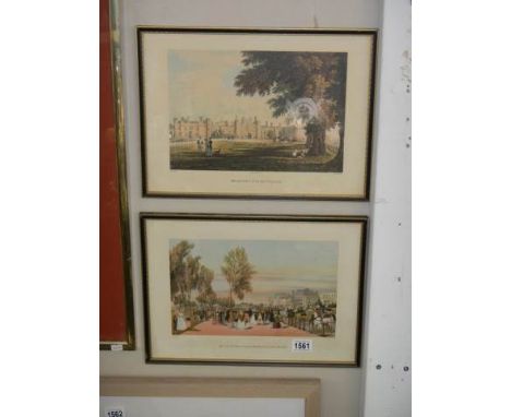 Two coloured print first published 1827 of Hampton Court and Hyde Park, COLLECT ONLY.
