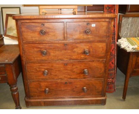 A two over three mahogany chest of drawers, COLLECT ONLY.114Wx 54D x121H.  Sturdy, all looks present, no keys, plinth is part