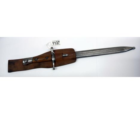 A Bayonet stamped E8993 with scabbard &amp; leather frog blade 29.5cm COLLECT ONLY