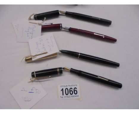 4 vintage ink pens - Parker 51 14k nib, Swan self-filling Mabie Todd &amp; co., Ltd., 14k nib, Conway Swan 14k nib and Platin
