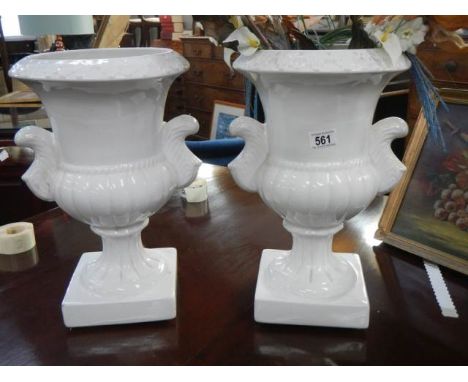 A good pair of white ceramic urns, COLLECT ONLY.