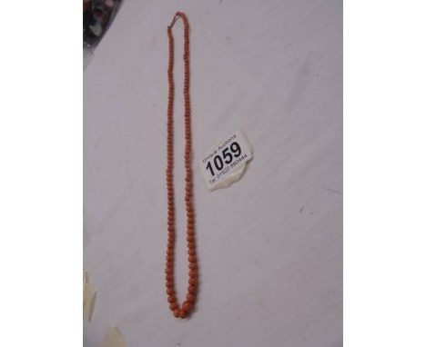 A vintage coral necklace with 9ct gold stamped clasp.16.63 grams  L57cm