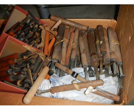 A large box of leather scribing tools, COLLECT ONLY.