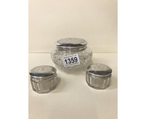 3 silver plate lidded glass trinket boxes