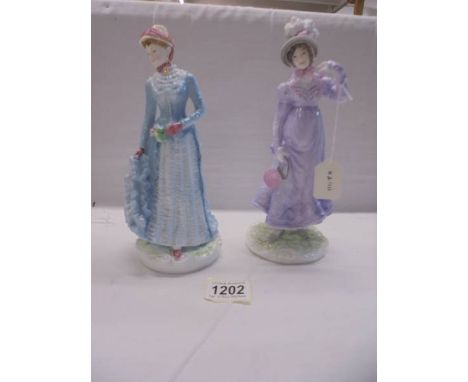 Two&nbsp;Royal Worcester Victoria &amp; Albert Museum 'Walking Out Dresses of 19th century' series, 1878 The Bustle and 1818 