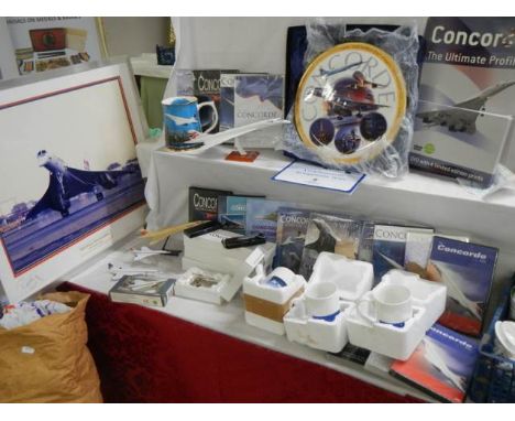 A collection of Concorde related memorabilia including a framed and glazed signed print, COLLECT ONLY.