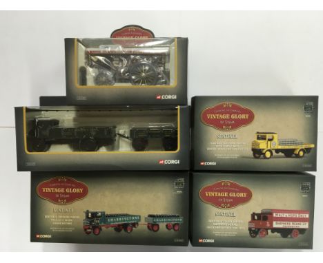 A collection of 5 boxed Corgi Vintage Glory model vehicles including a Showmans Engine