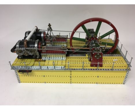 A Meccano model of a twin cylinder horizontal mill engine