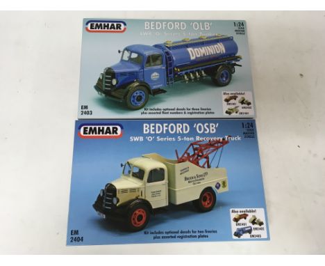 2 boxed Emhar 1/24 scale model kits including Bedford OSB recovery truck and a Bedford OLB tanker