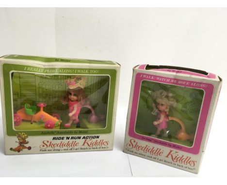 Two vintage boxed, unopened 'Skediddle Kiddles' toys comprising 'Annabelle Autodiddle' and 'Swingy Skediddle' both with push 