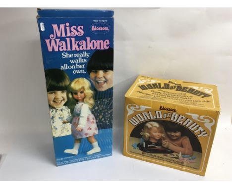 A vintage boxed Blossom 'Miss Walkalone' doll and a 'World of Beauty' styling set