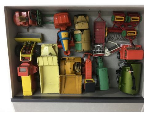 A collection of 13 unboxed Dinky Toys including a Road roller, Albion chieften cement mixer, Yale tractor shovel, Road sweepe