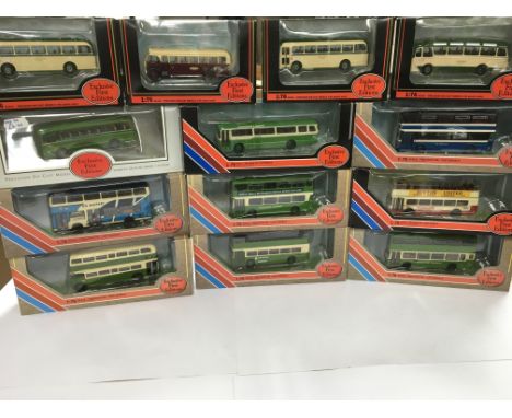 A collection of 25 boxed EFE model buses ,coaches and container lorries