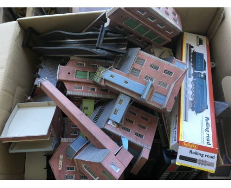 A large box of HO/OO scale railway builddings and accessories