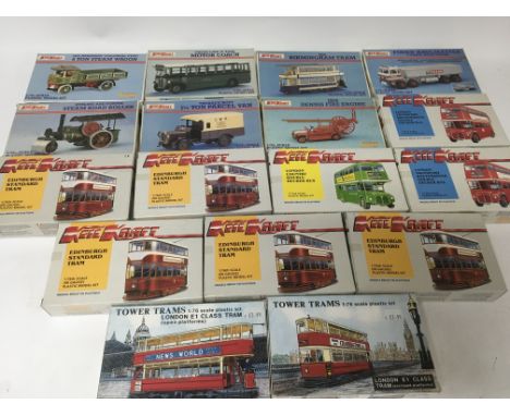 A collection of Keil Kraft boxed model kits including Buses and Trams